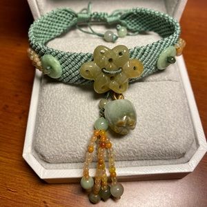 Hand carved and knitted jade bracelet